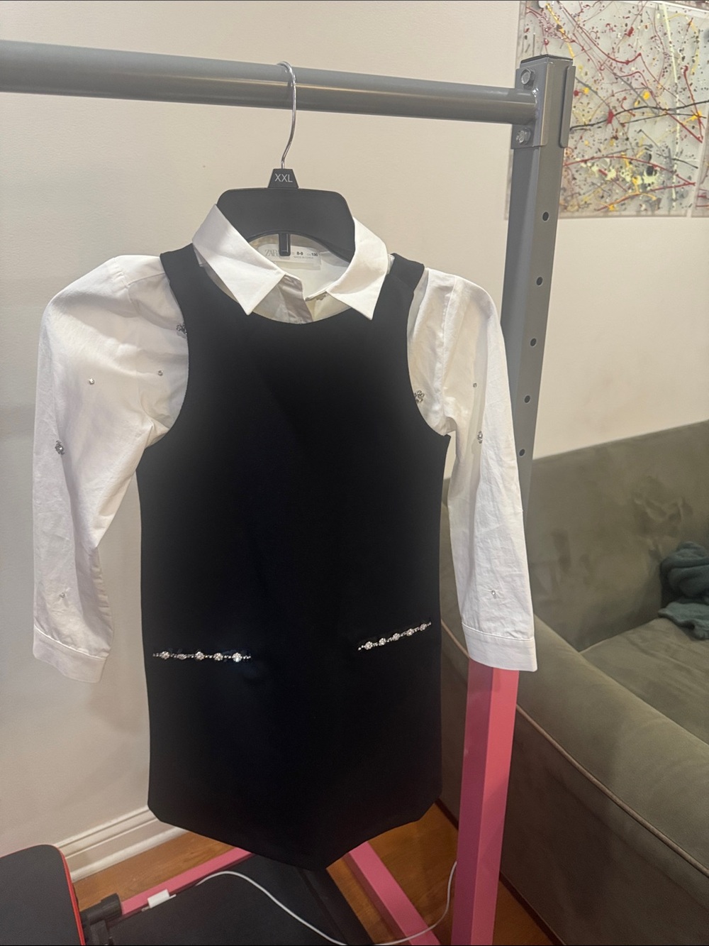 Zara Black Dress with White Collared Shirt Detail